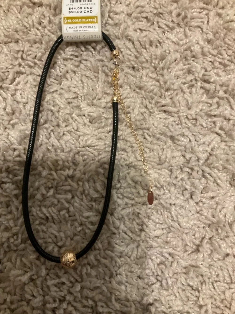 ANTHROPOLOGIE SINGLE BEAD CORD NECKLACE. BLACK/GOLD. - Picture 2 of 3